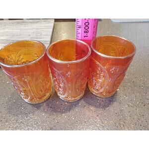 Lot of 3 IMPERIAL WINDMILL MARIGOLD CARNIVAL GLASS TUMBLERs 4 in tall 2.5 acros